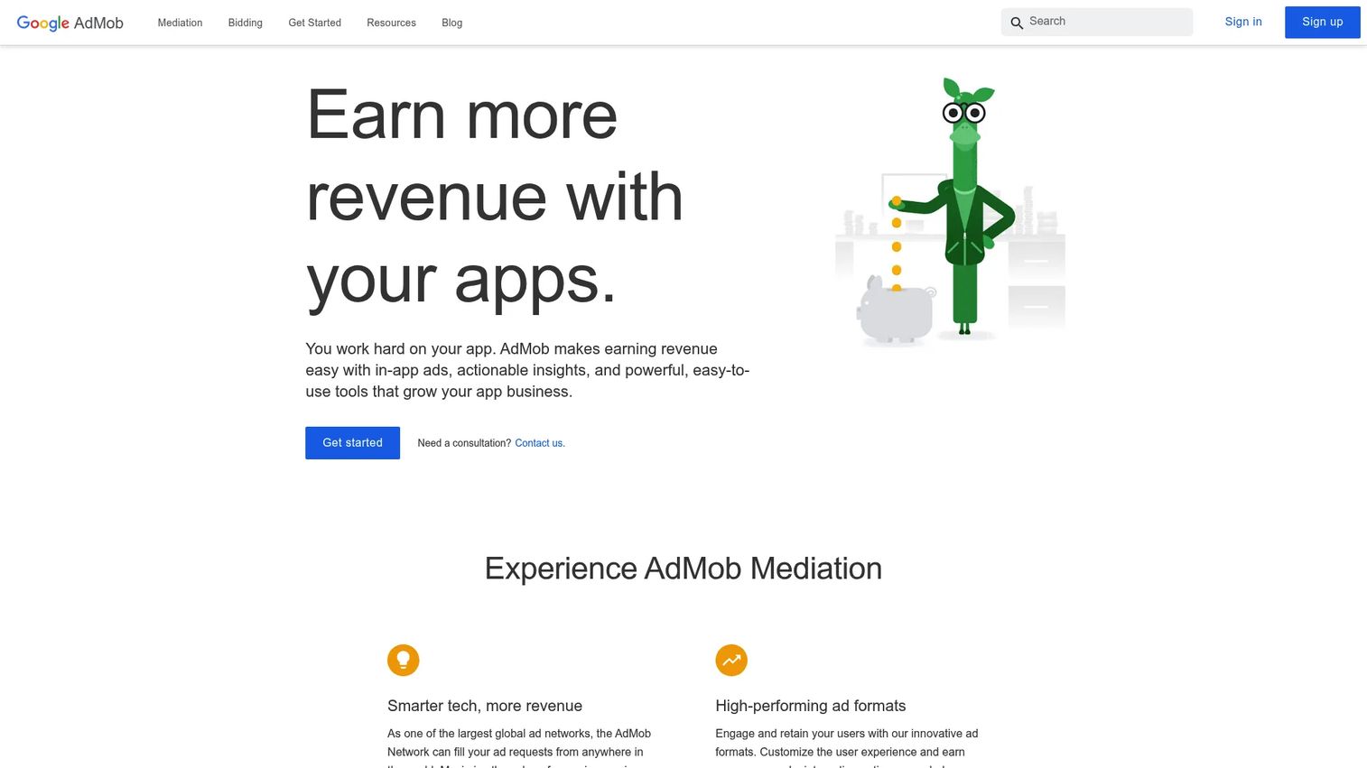Google AdMob mobile app monetization platform homepage