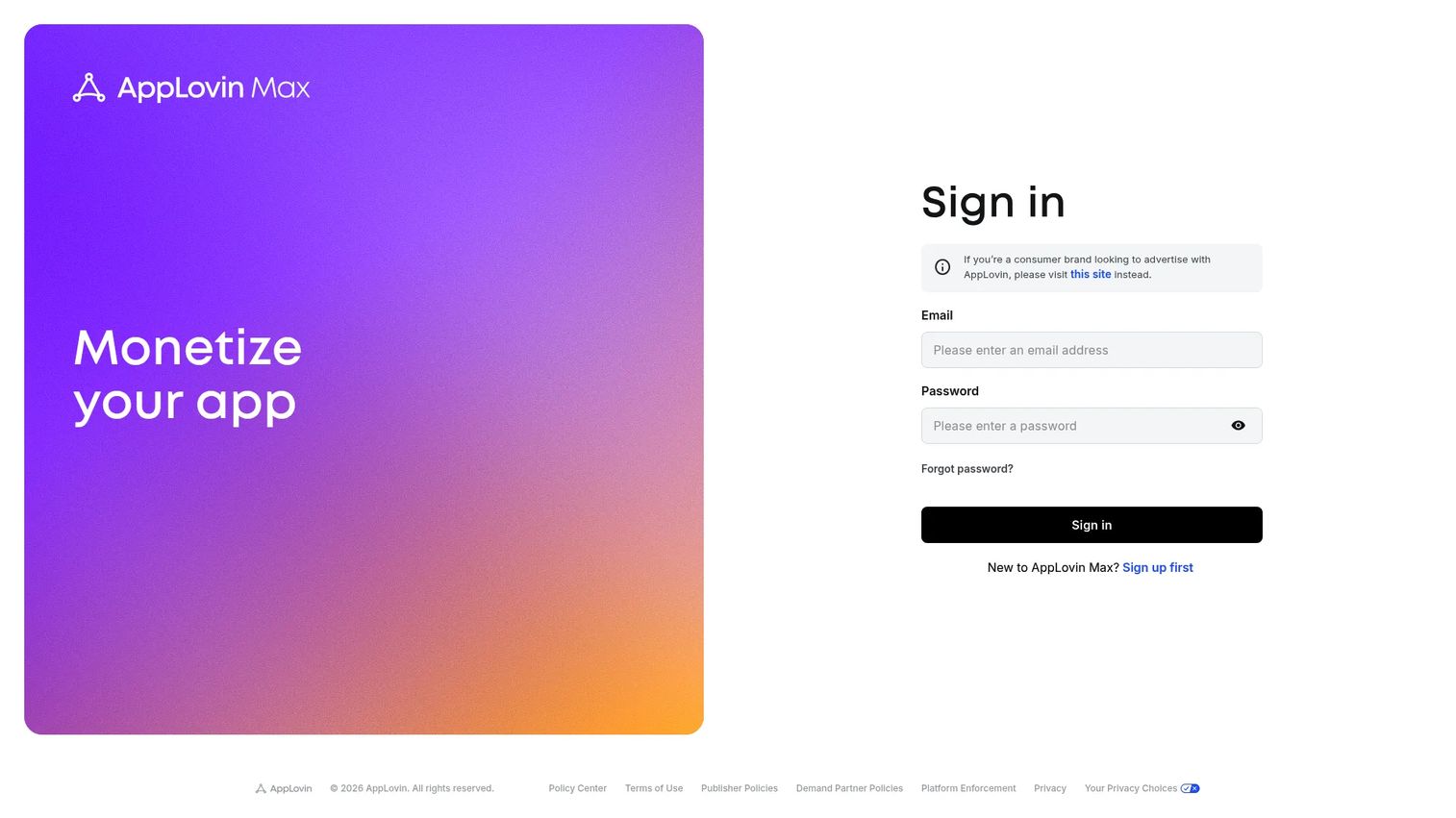 AppLovin MAX ad mediation platform homepage
