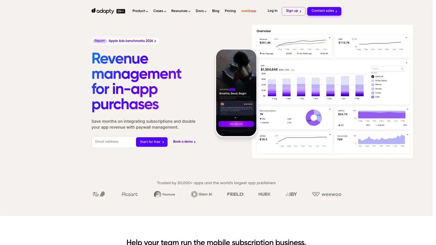 Adapty subscription monetization platform homepage