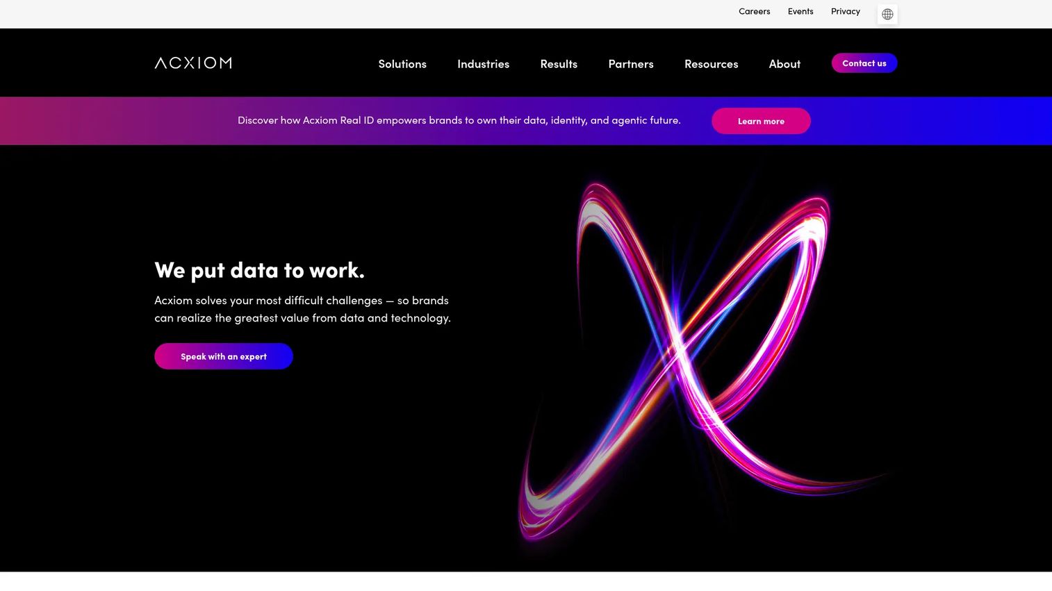 Acxiom Real Identity page showing cloud-native identity resolution