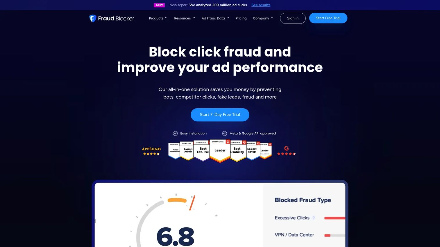 Fraud Blocker click fraud detection dashboard