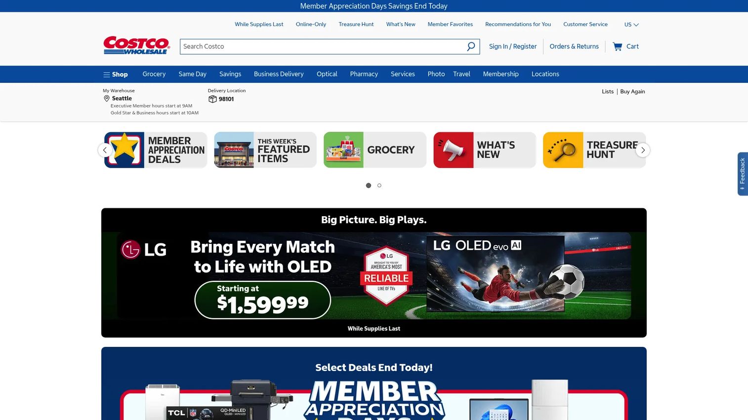Costco retail media homepage