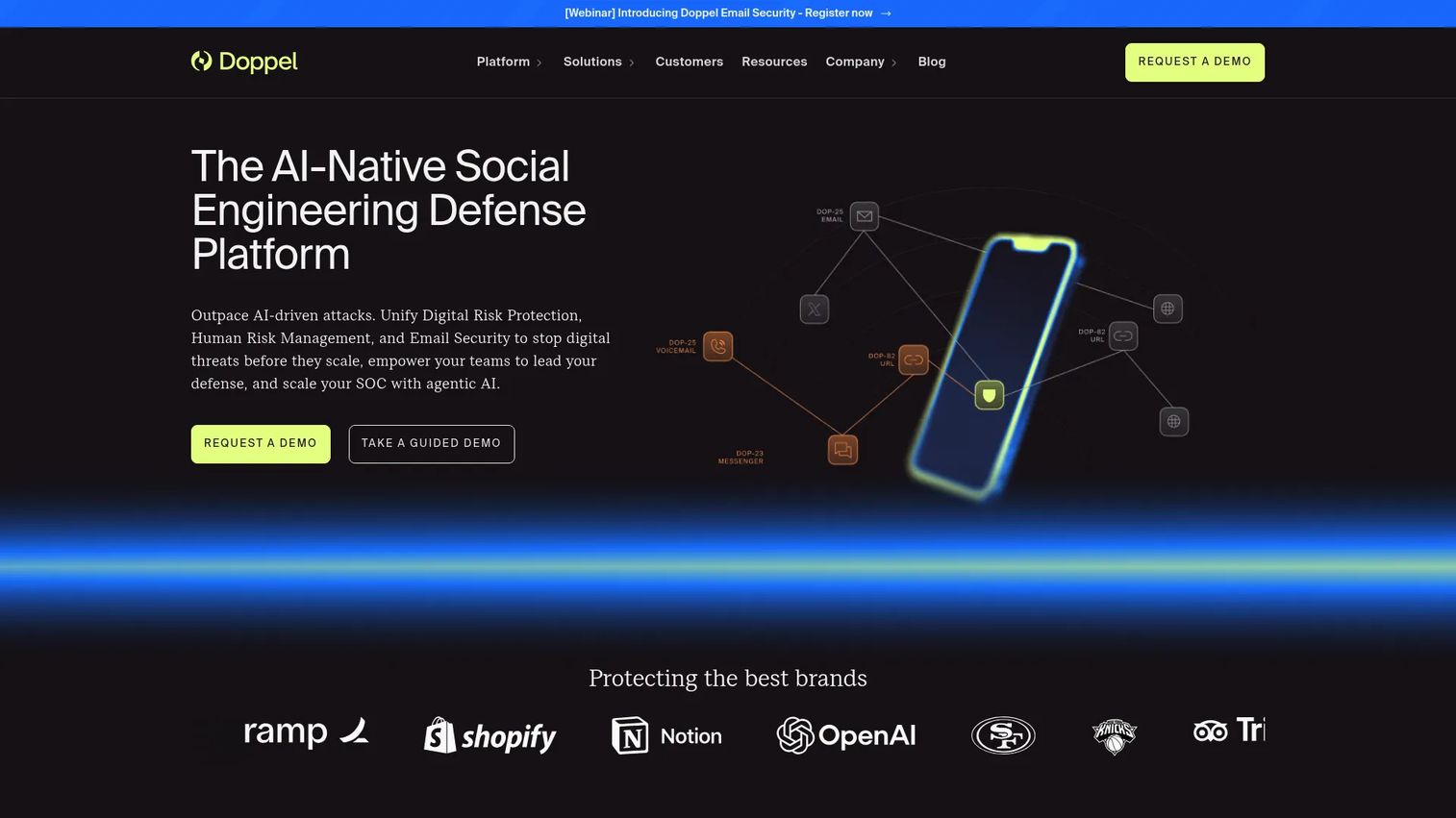 Doppel social engineering defense platform homepage