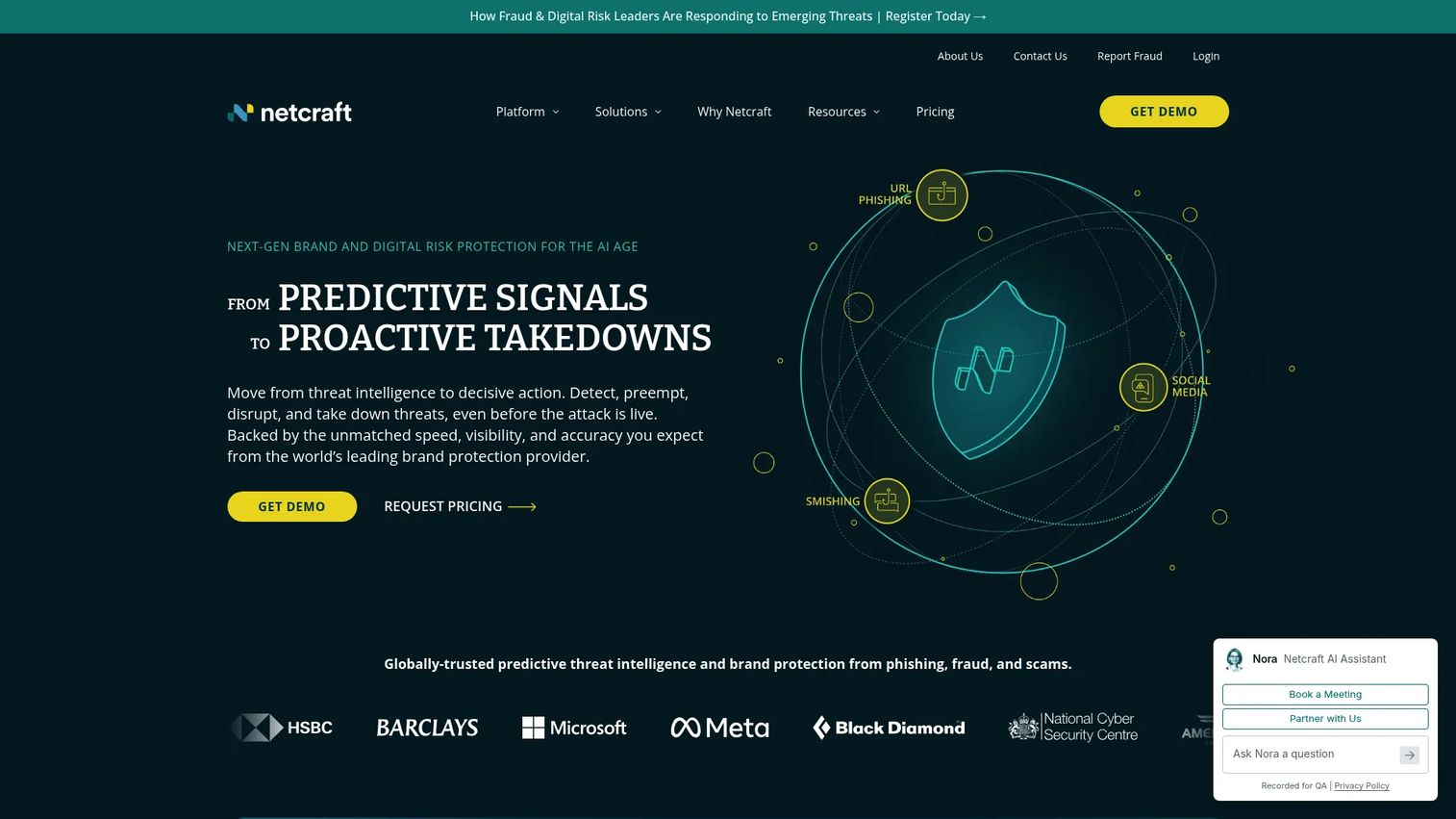 Netcraft cybercrime detection and takedown homepage