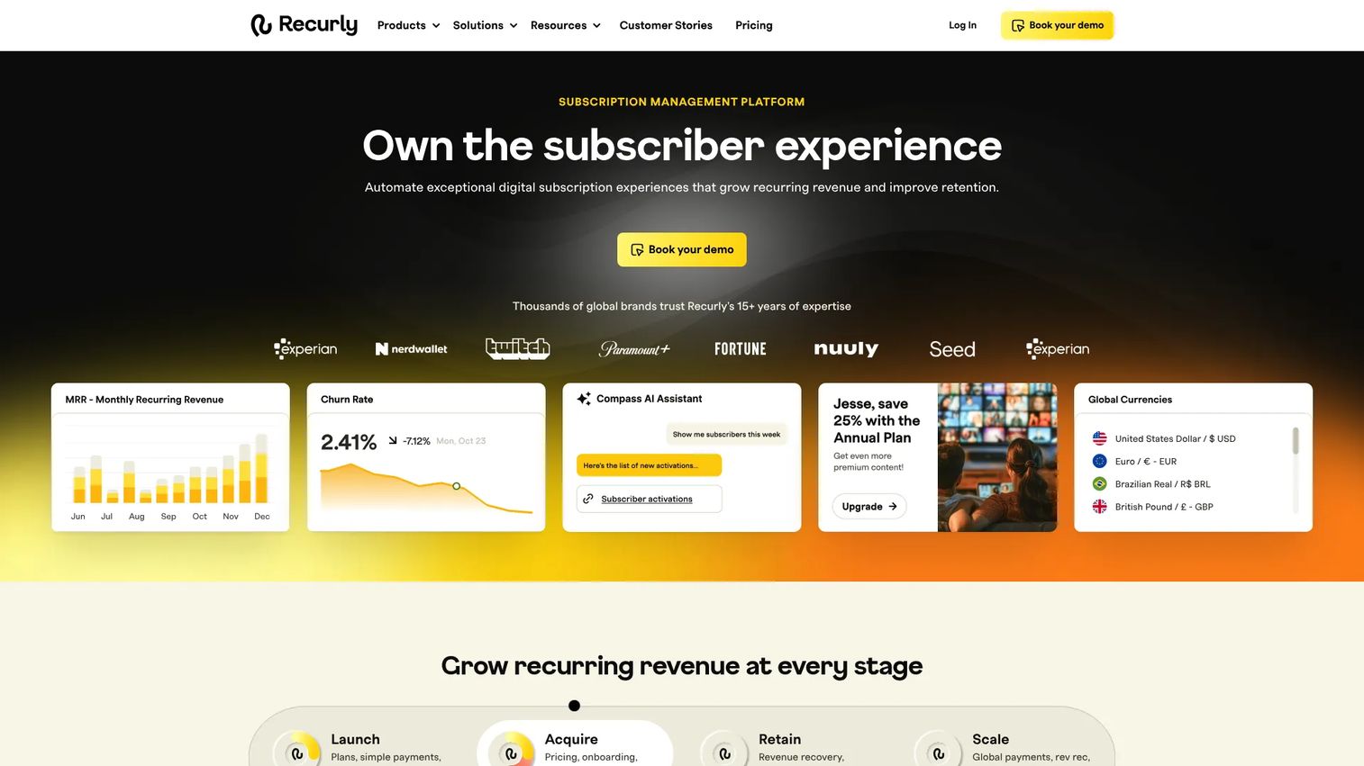 Recurly subscription billing platform homepage
