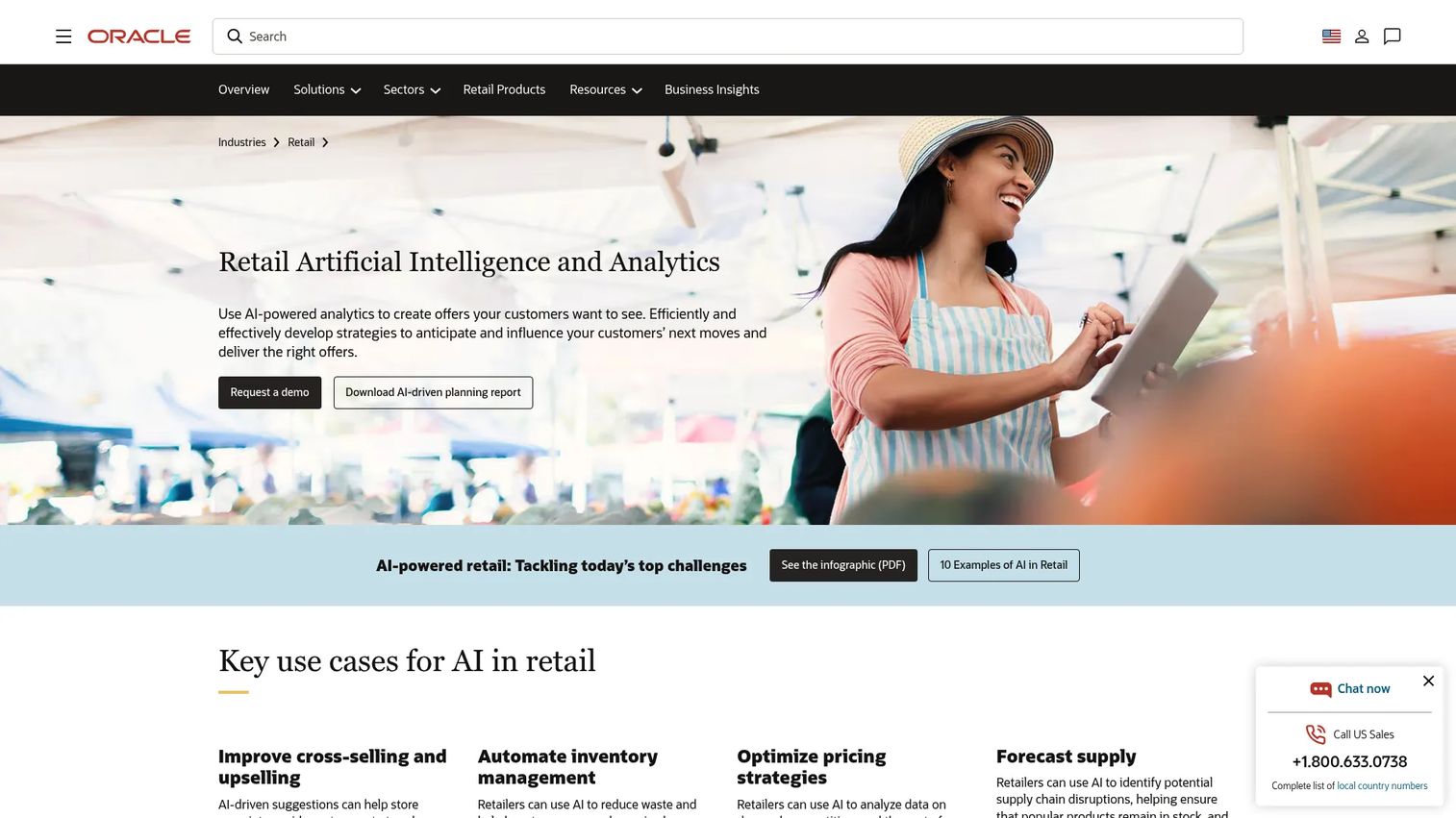 Oracle Retail AI and analytics solution page