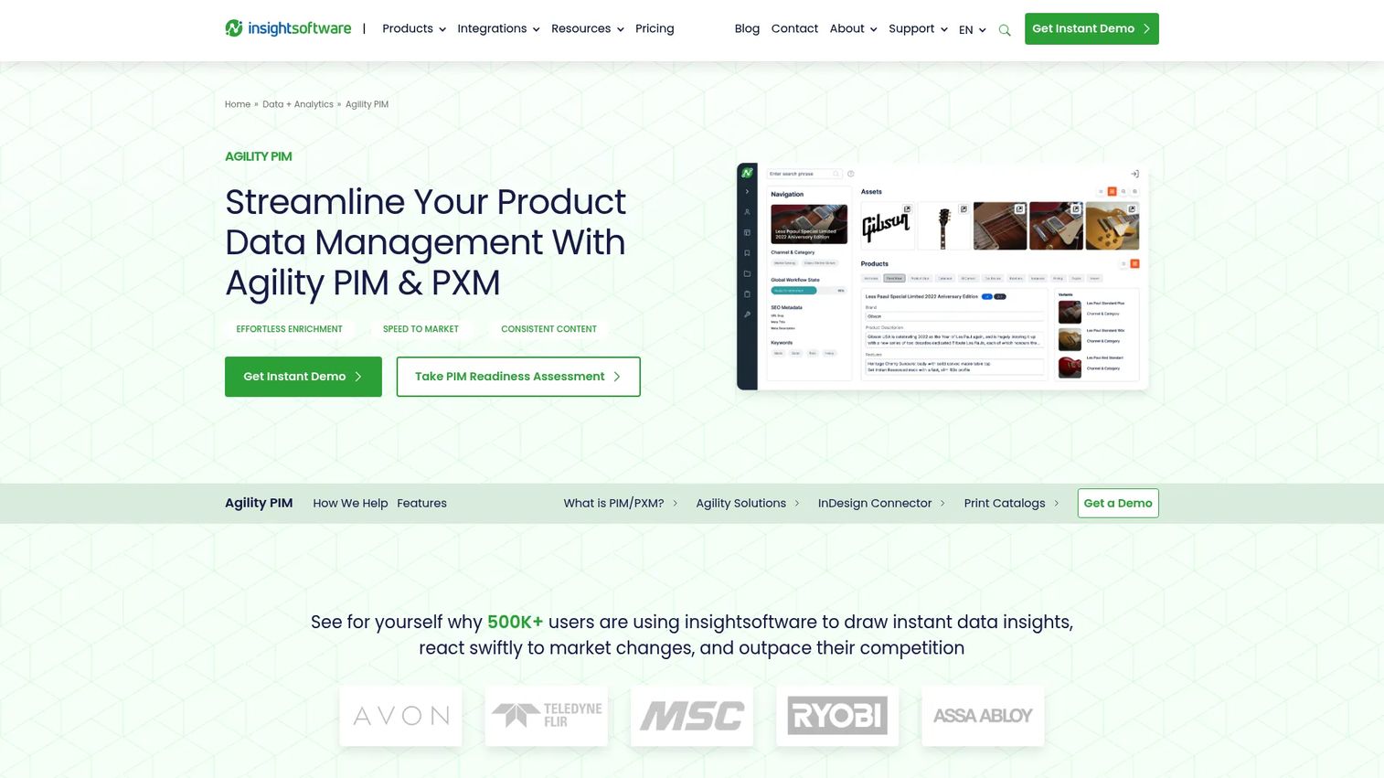 Agility PIM platform homepage