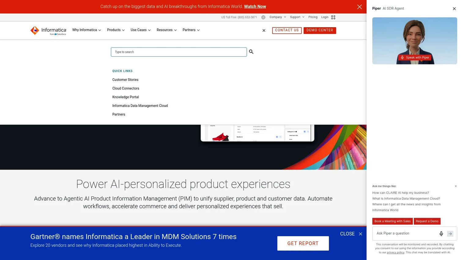 Informatica Product 360 PIM platform homepage