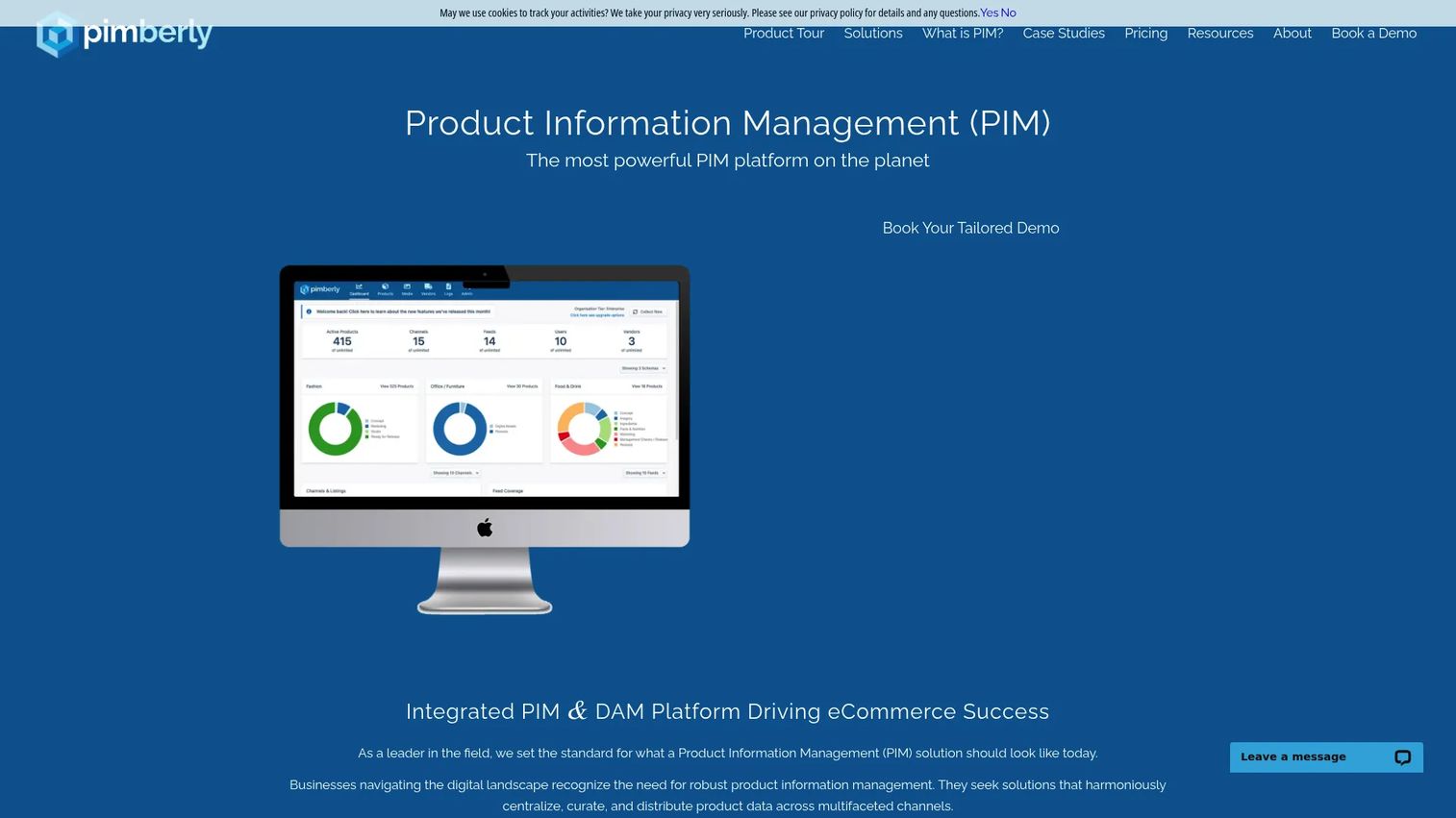 Pimberly cloud PIM and DAM platform homepage
