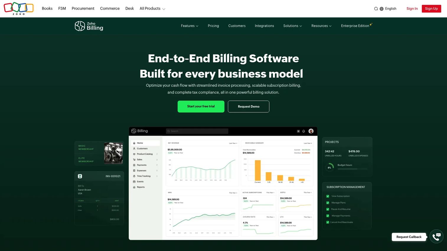 Zoho Billing recurring billing and invoicing homepage