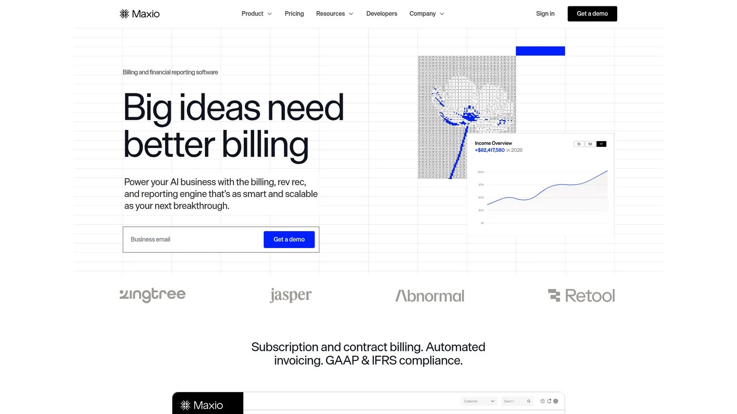 Maxio B2B SaaS billing and financial operations homepage