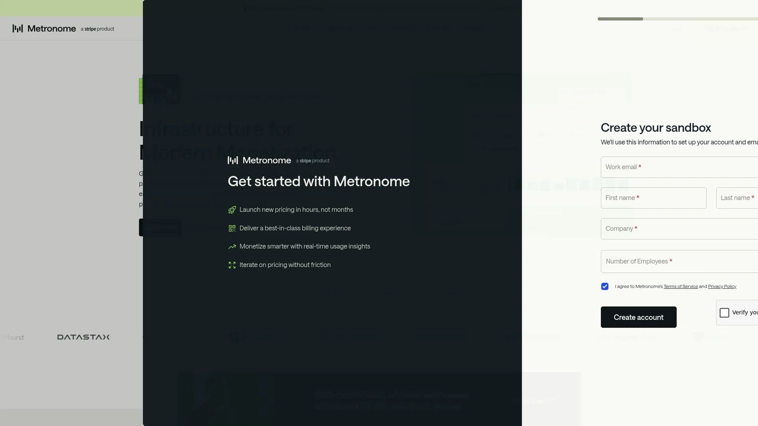 Metronome usage-based billing infrastructure homepage
