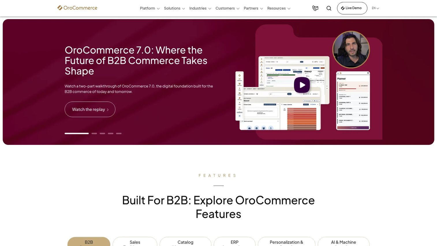 OroCommerce B2B platform homepage