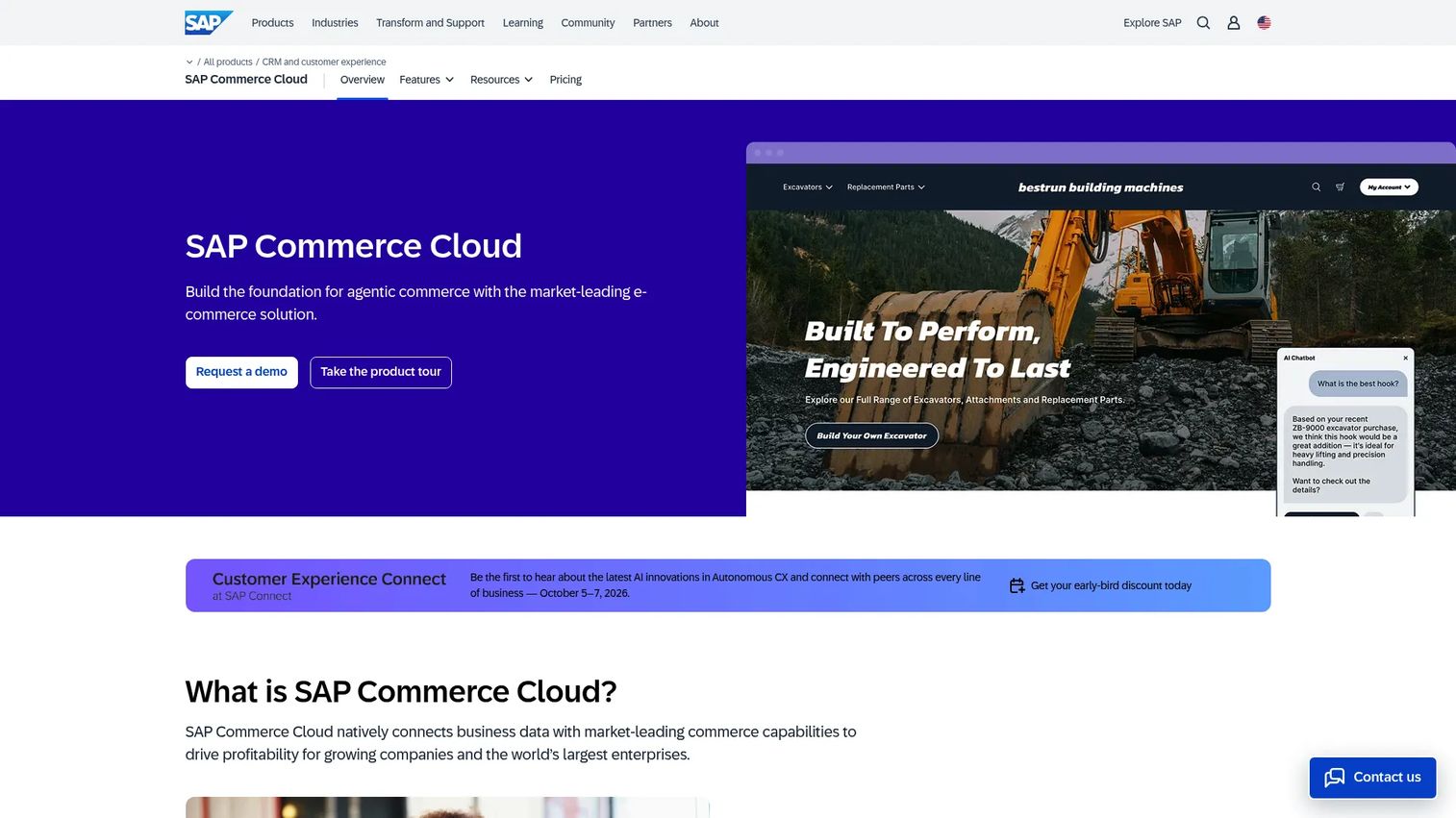 SAP Commerce Cloud platform homepage