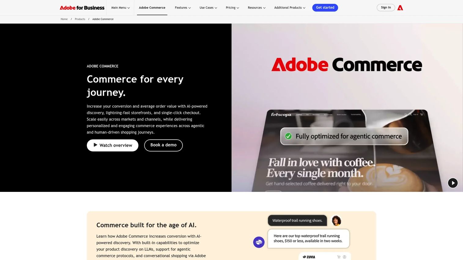Adobe Commerce platform homepage