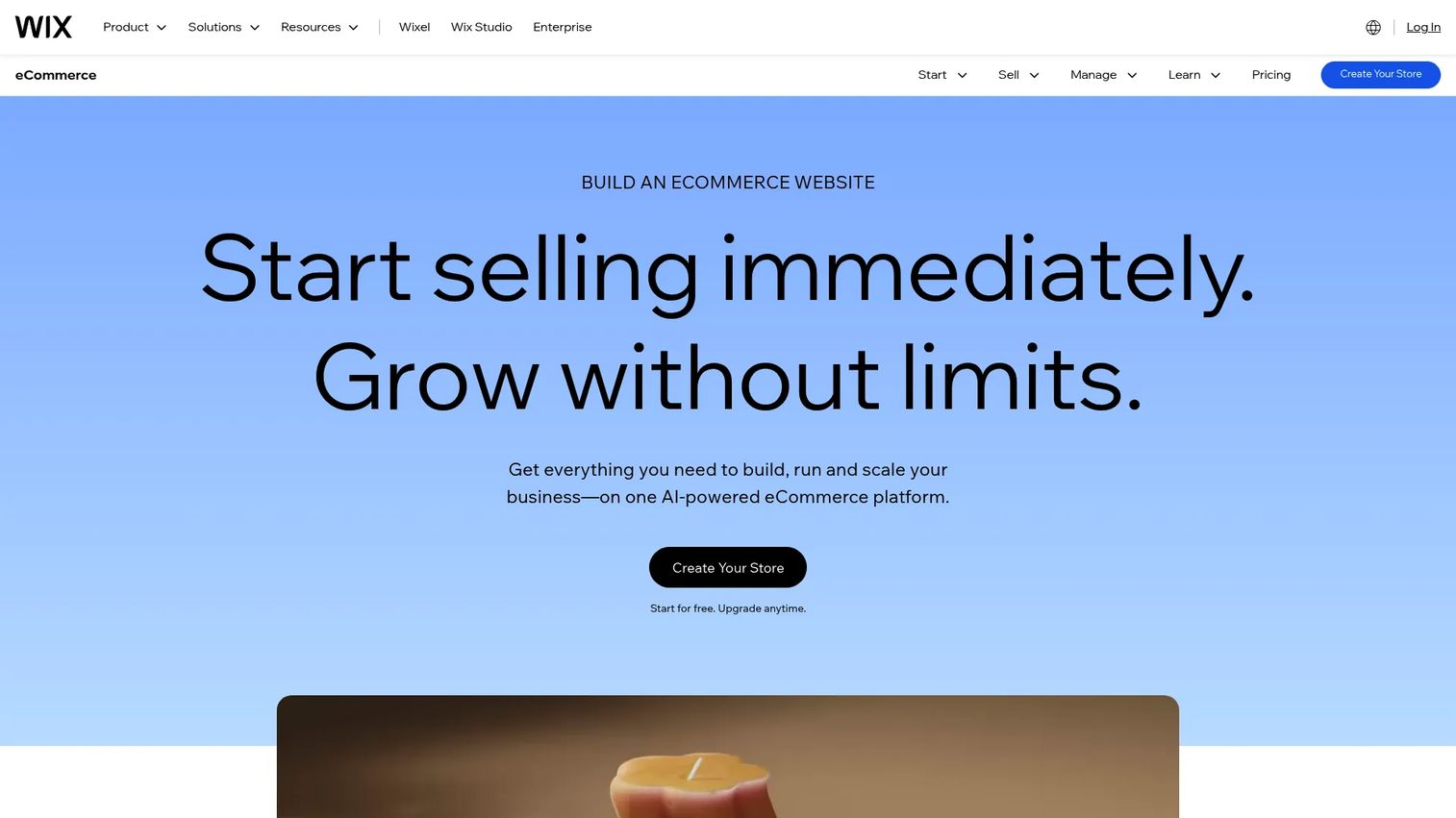 Wix eCommerce platform homepage