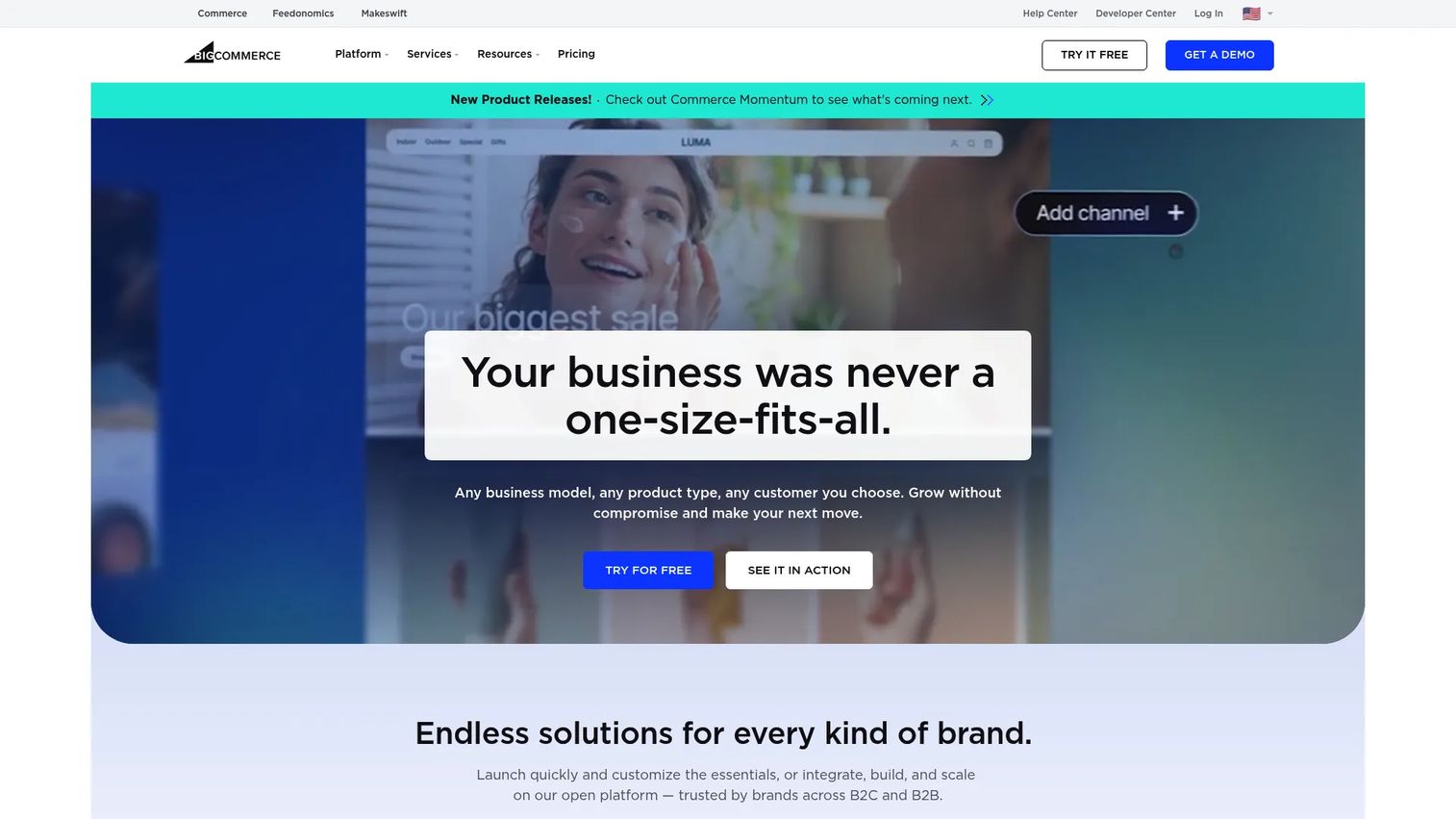 BigCommerce ecommerce platform homepage
