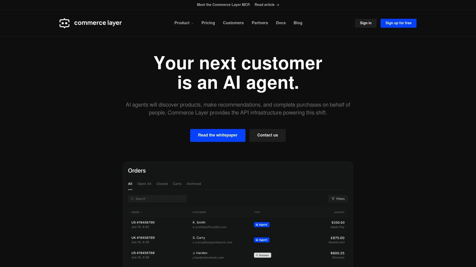 Commerce Layer headless commerce platform homepage