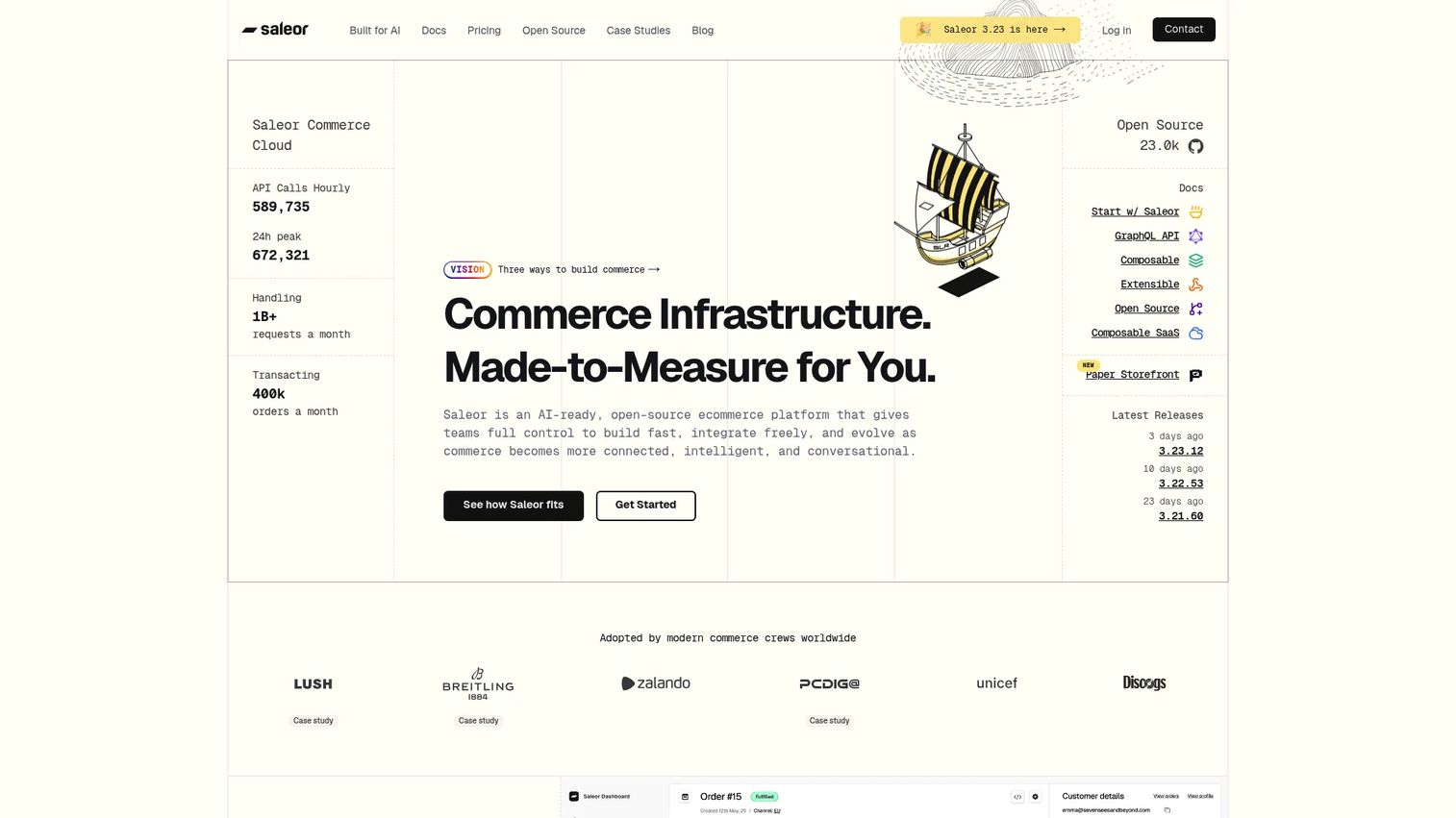 Saleor GraphQL-first open source headless commerce platform homepage