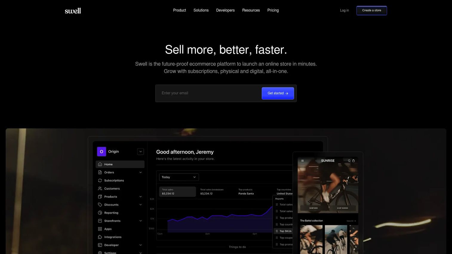 Swell API-first ecommerce platform homepage