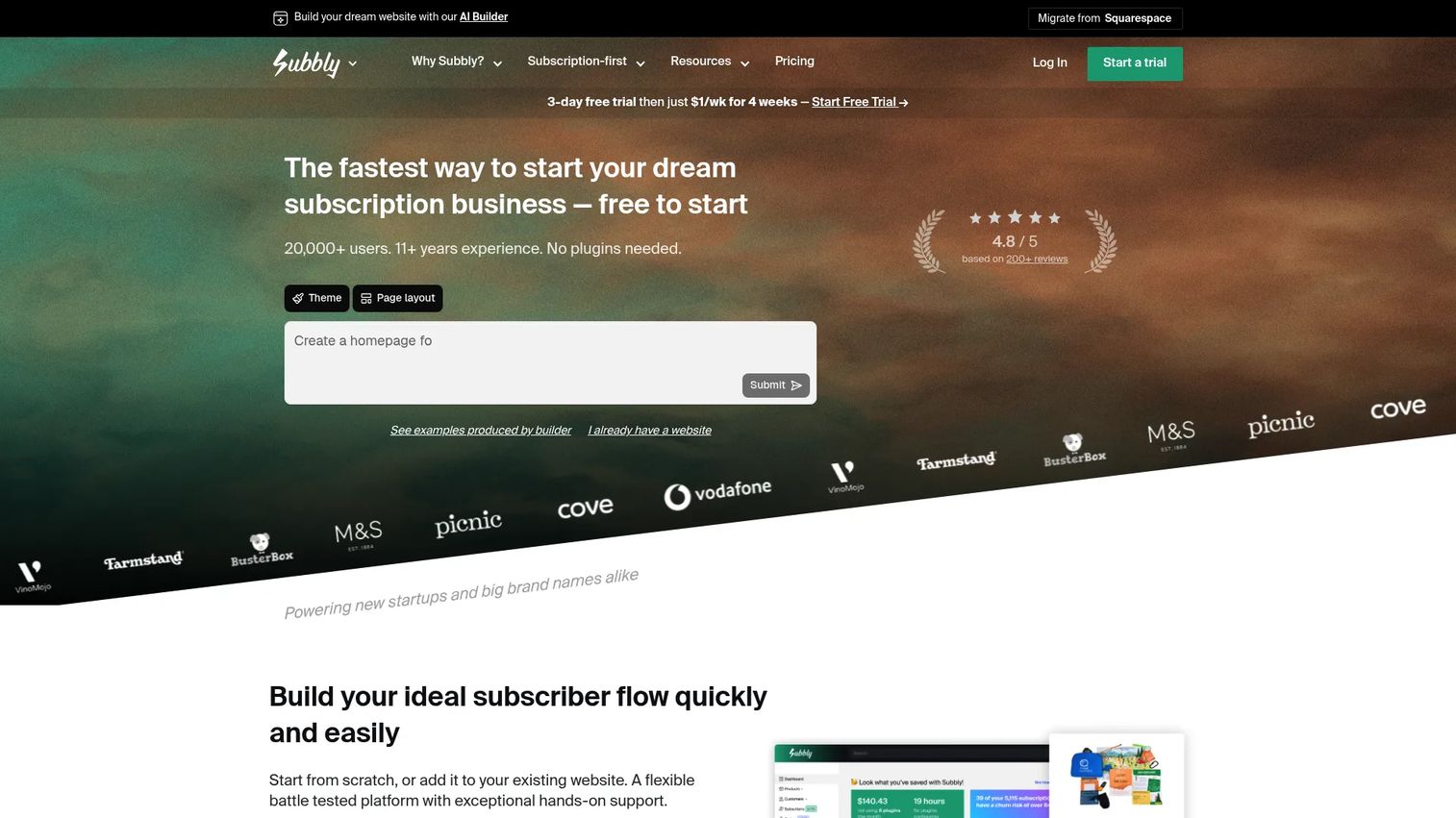 Subbly subscription-first commerce platform homepage