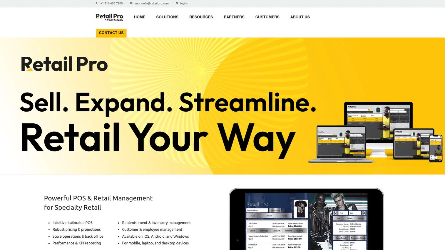 Retail Pro retail management software homepage