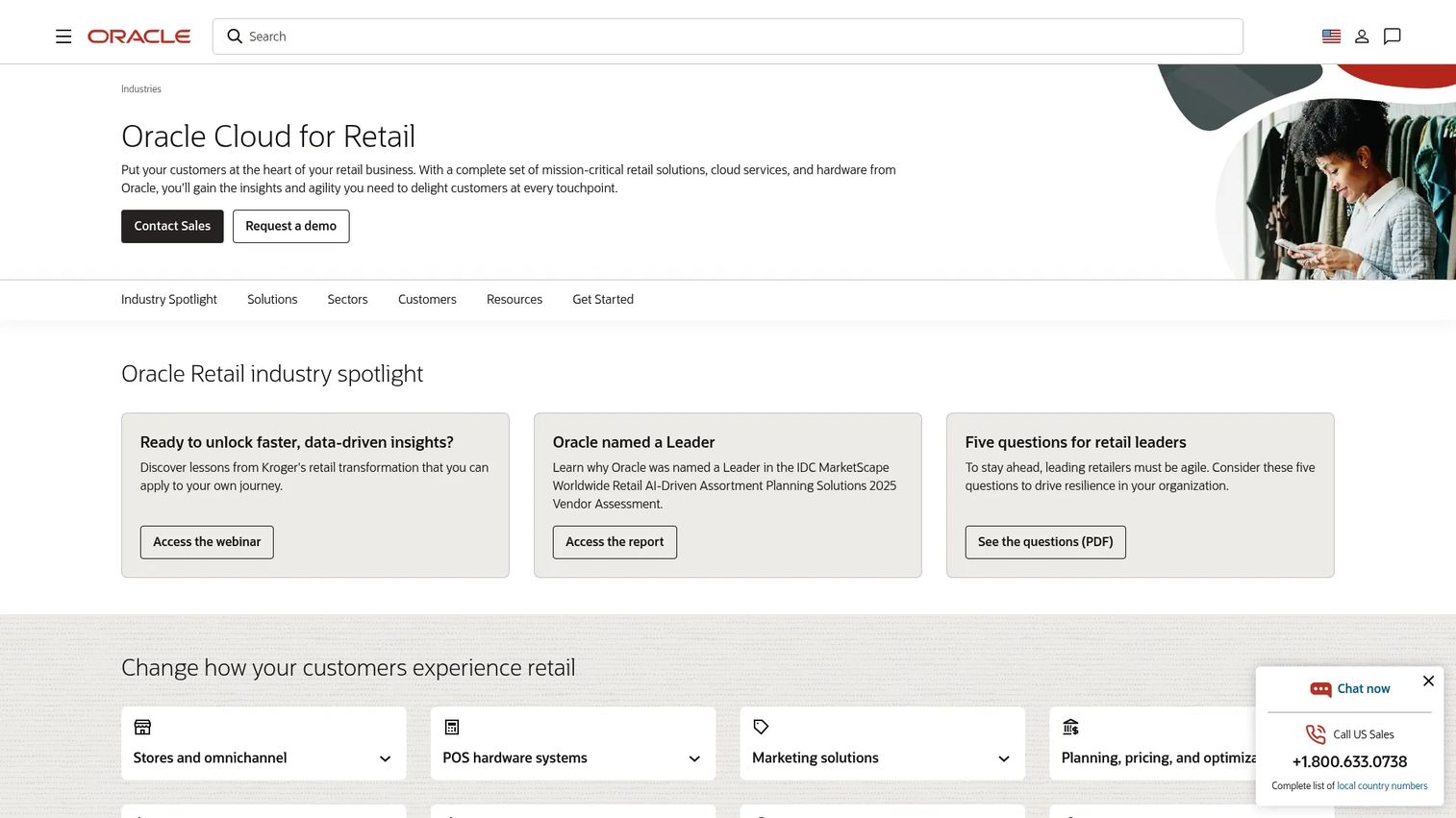 Oracle Retail software suite homepage
