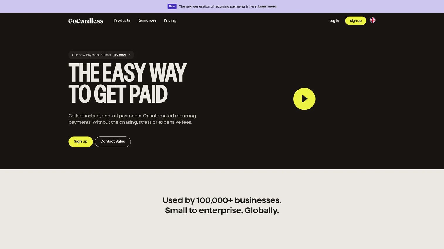 GoCardless bank payments homepage