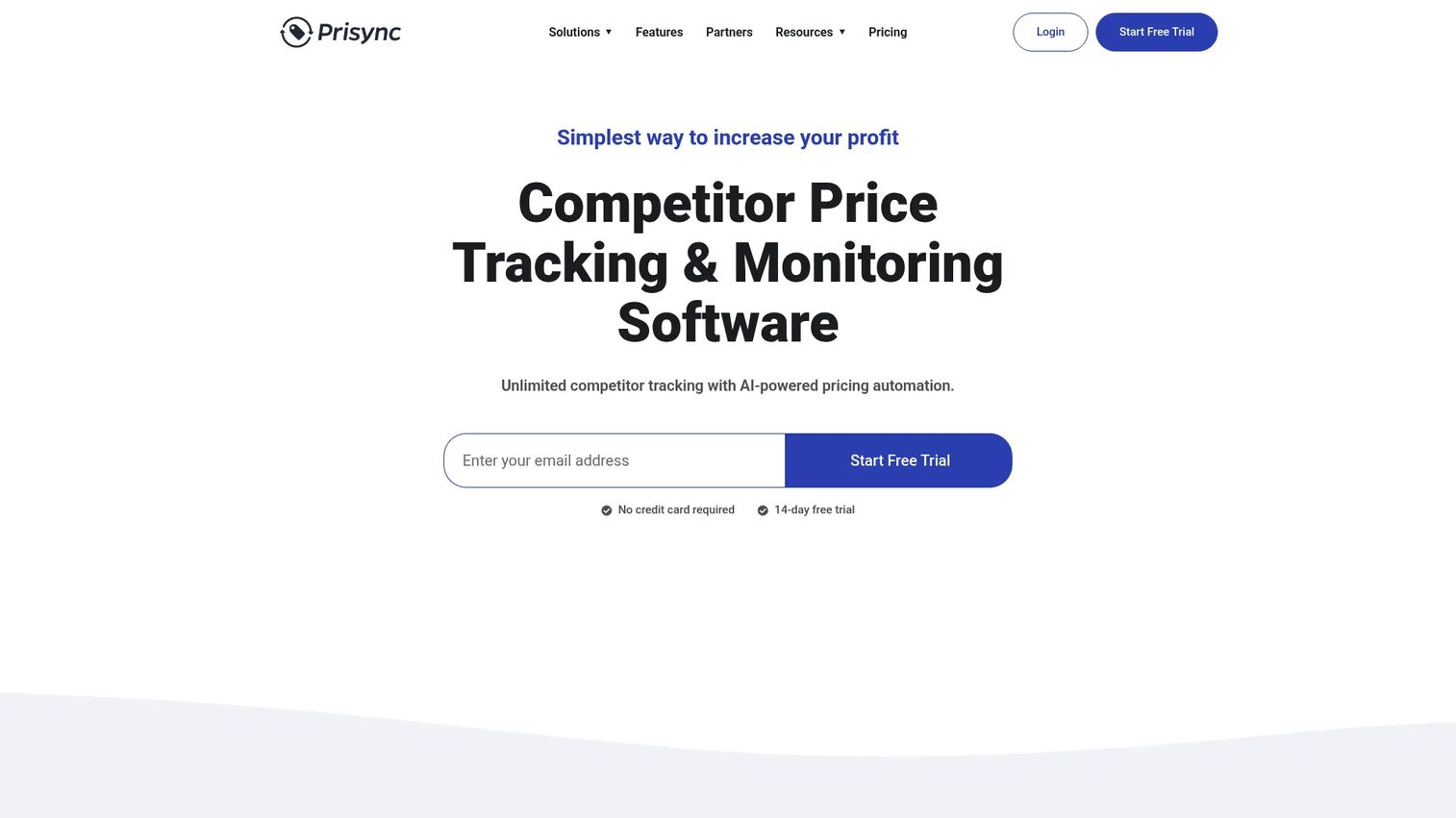 Prisync competitor price tracking and dynamic pricing software homepage