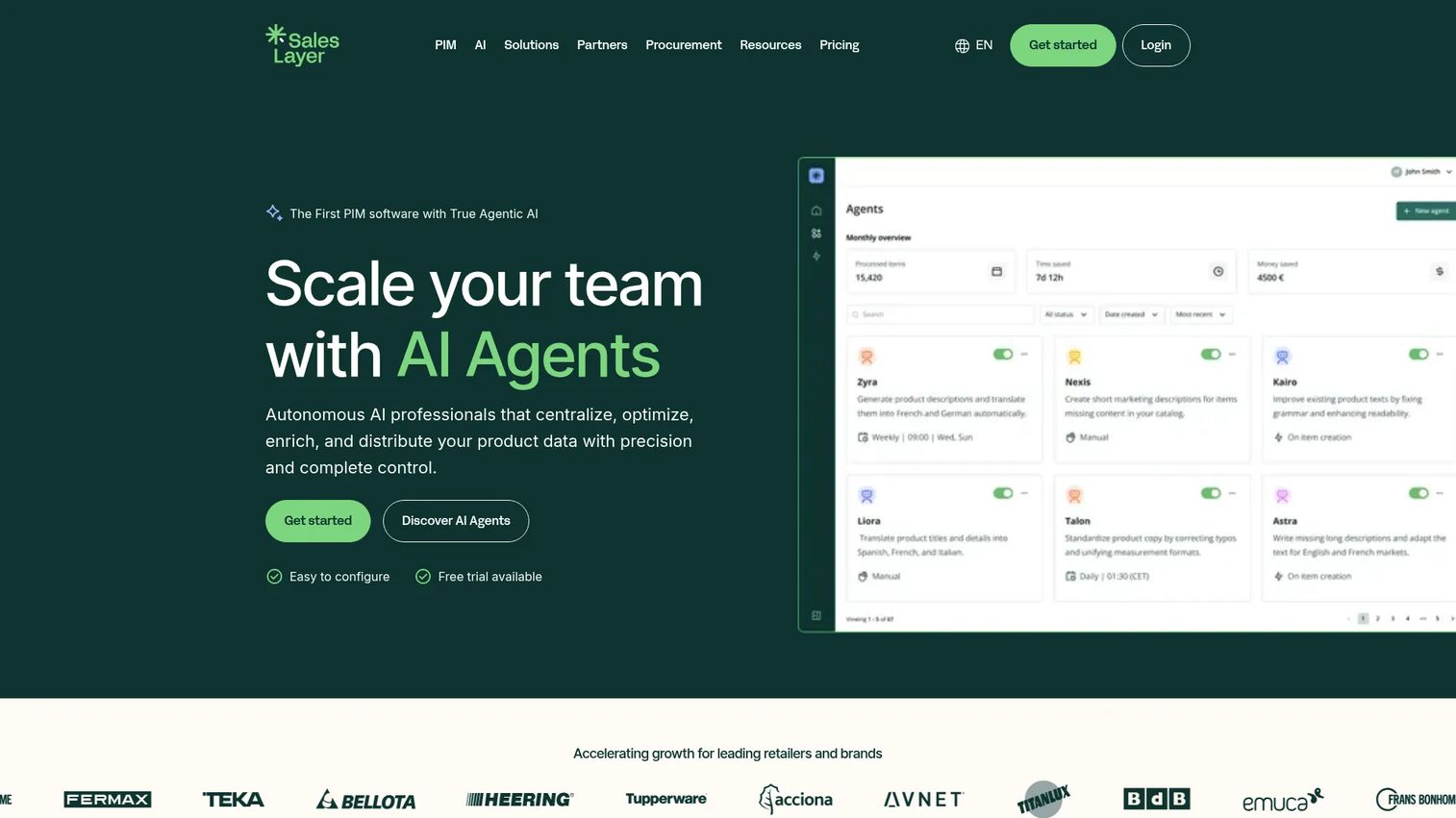 Sales Layer PIM dashboard
