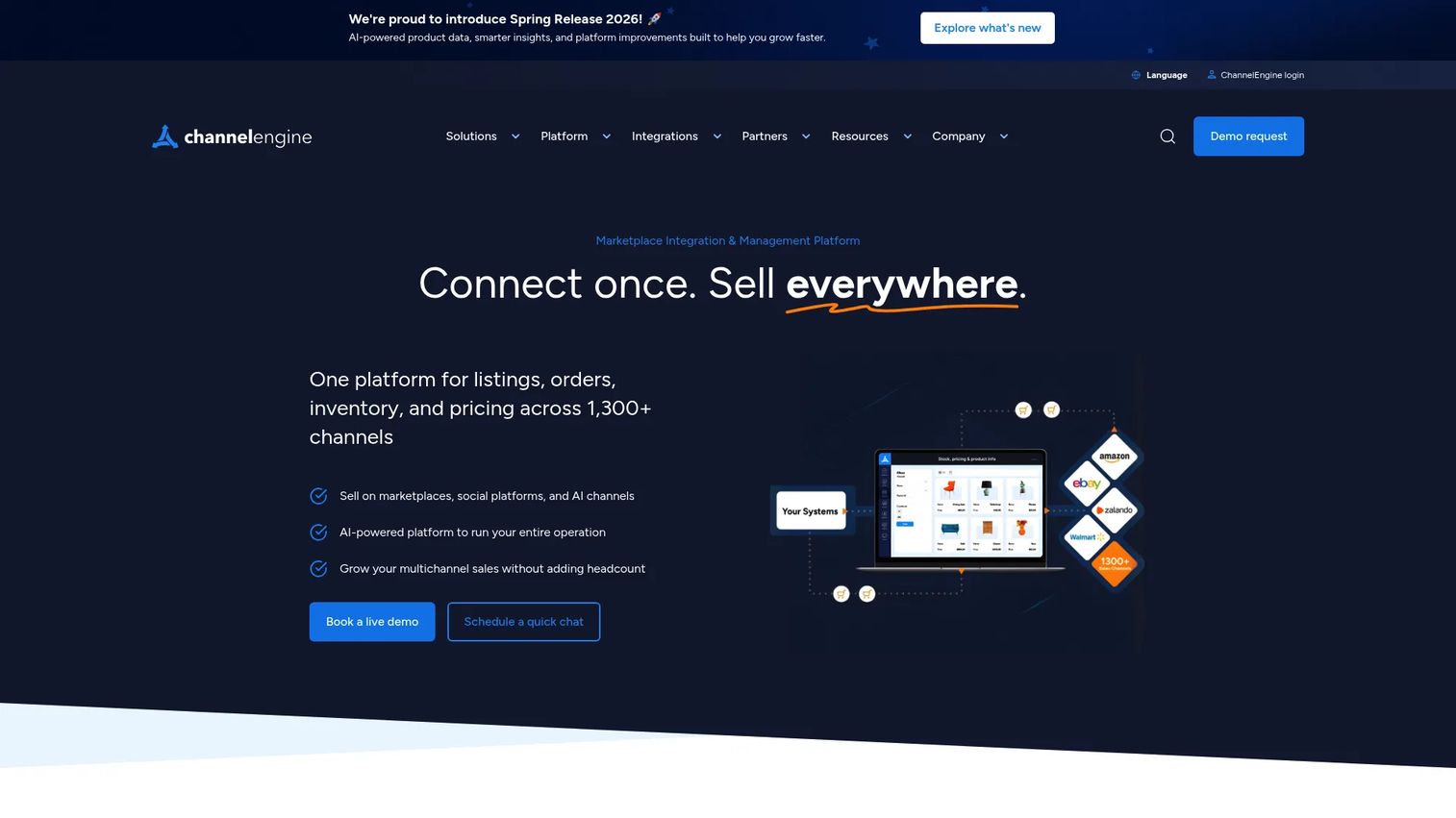 ChannelEngine homepage showing its marketplace integration software