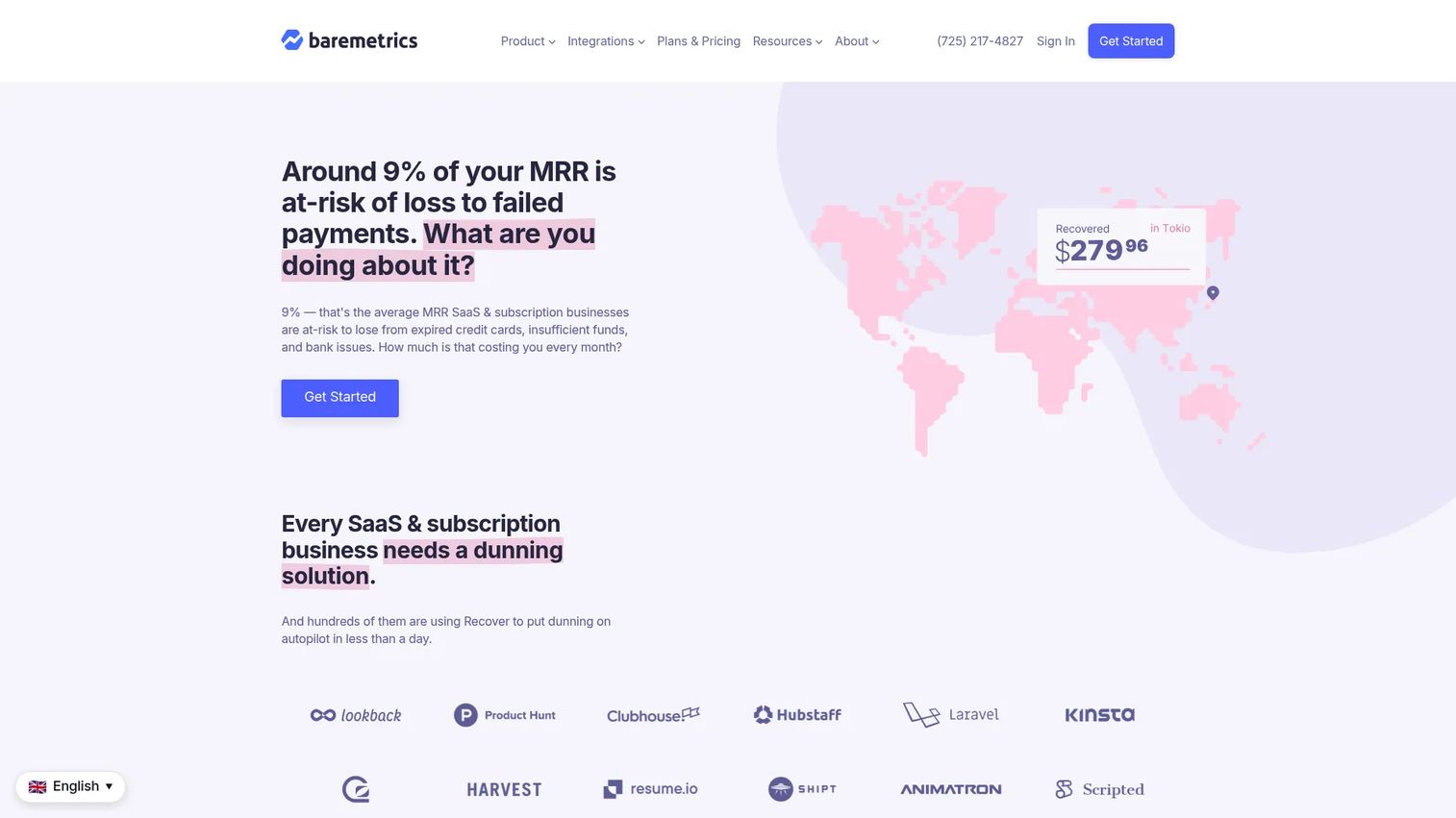 Baremetrics Recover failed payment recovery tool