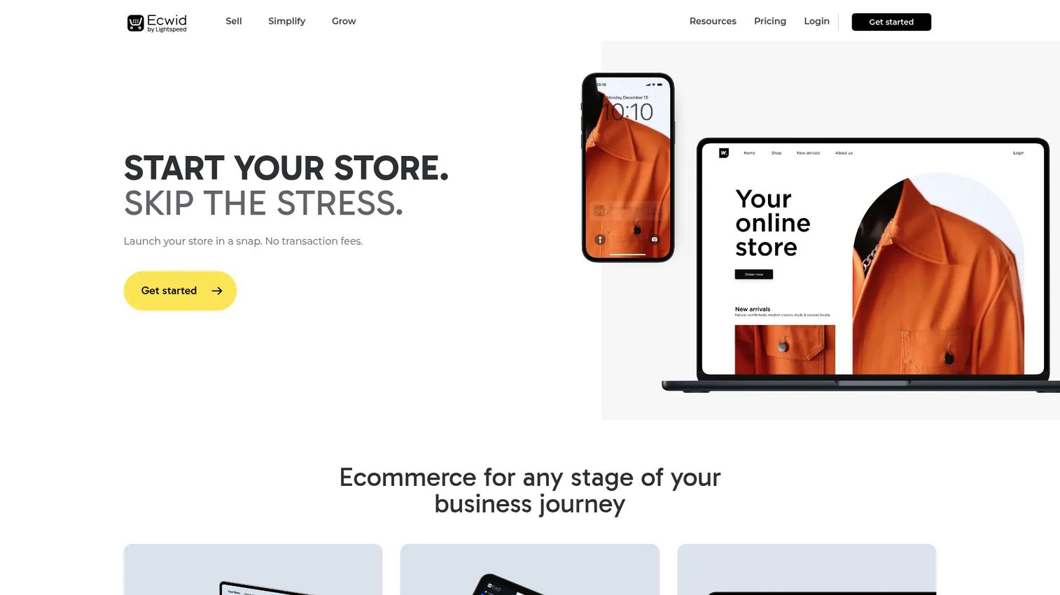 Ecwid ecommerce homepage
