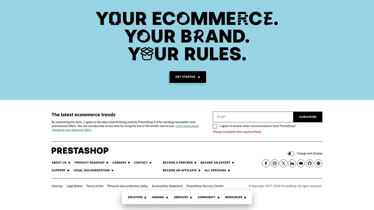 PrestaShop ecommerce homepage