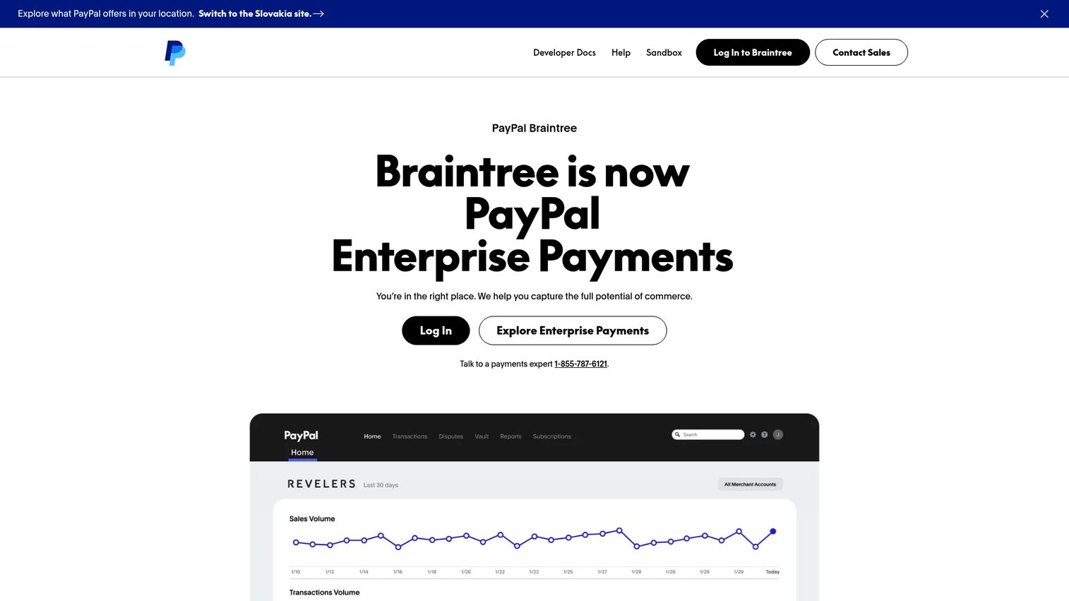 Braintree developer payment platform homepage