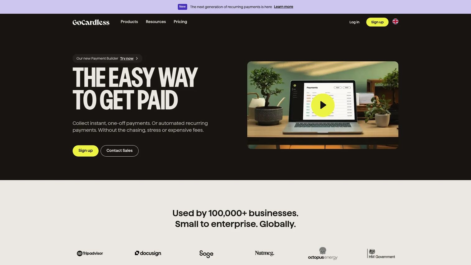 GoCardless bank payment platform homepage