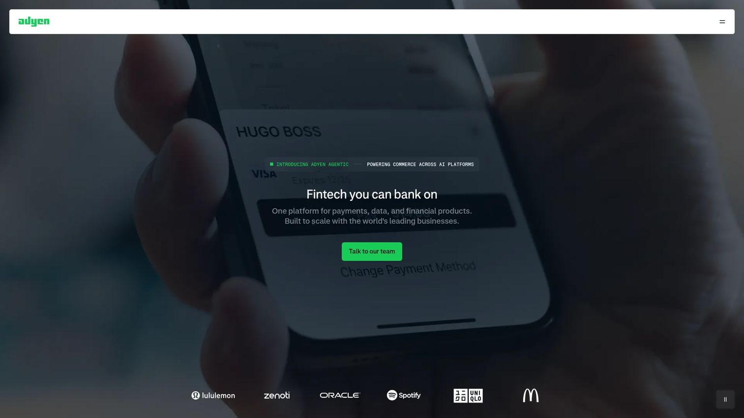 Adyen global payments platform homepage