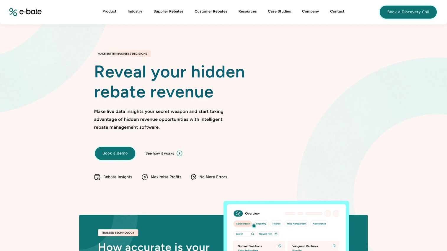 e-bate rebate management software homepage screenshot