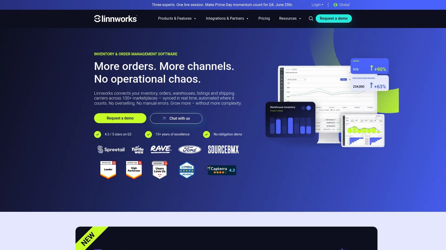 Linnworks homepage showing its multichannel commerce operations software