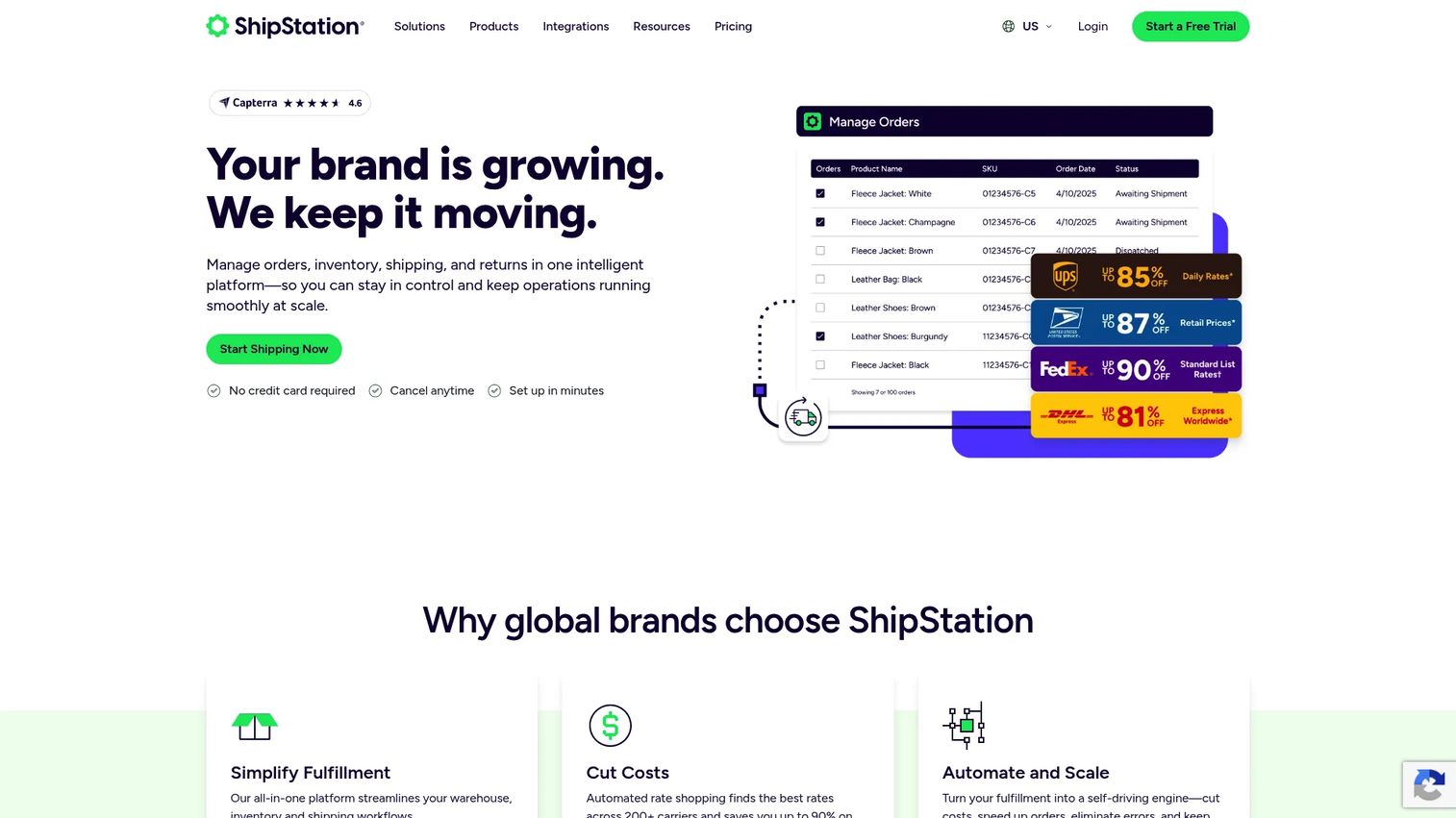 ShipStation homepage showing its shipping software