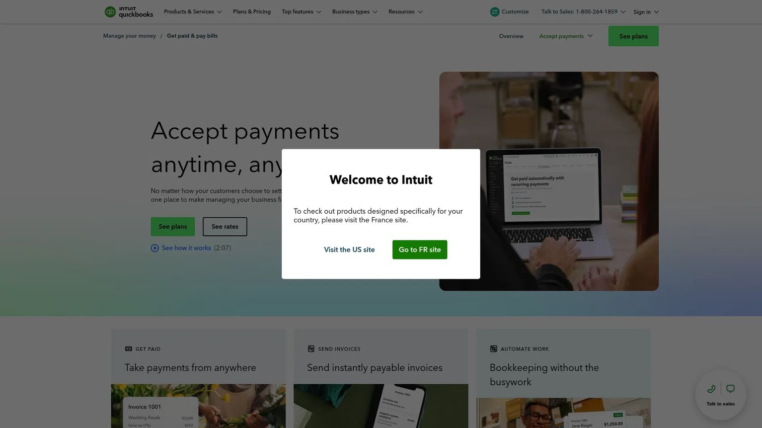 QuickBooks Payments payment processing software homepage