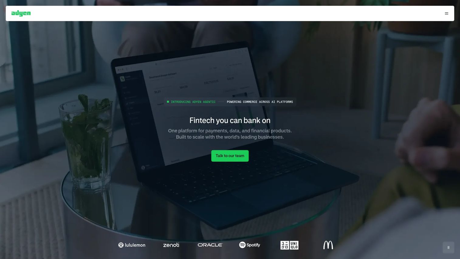 Adyen payment processing software homepage