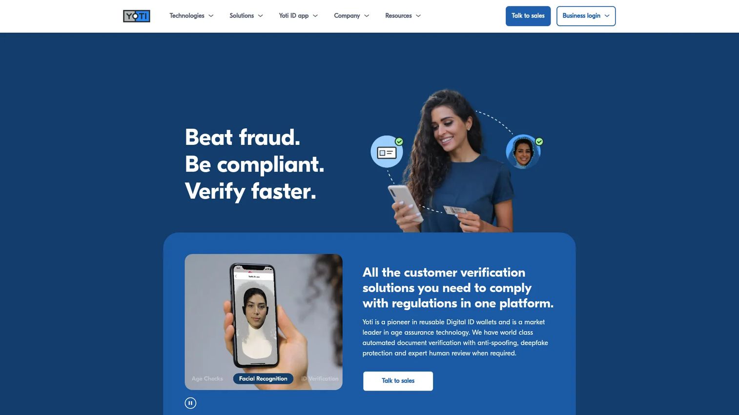 Yoti age verification platform homepage
