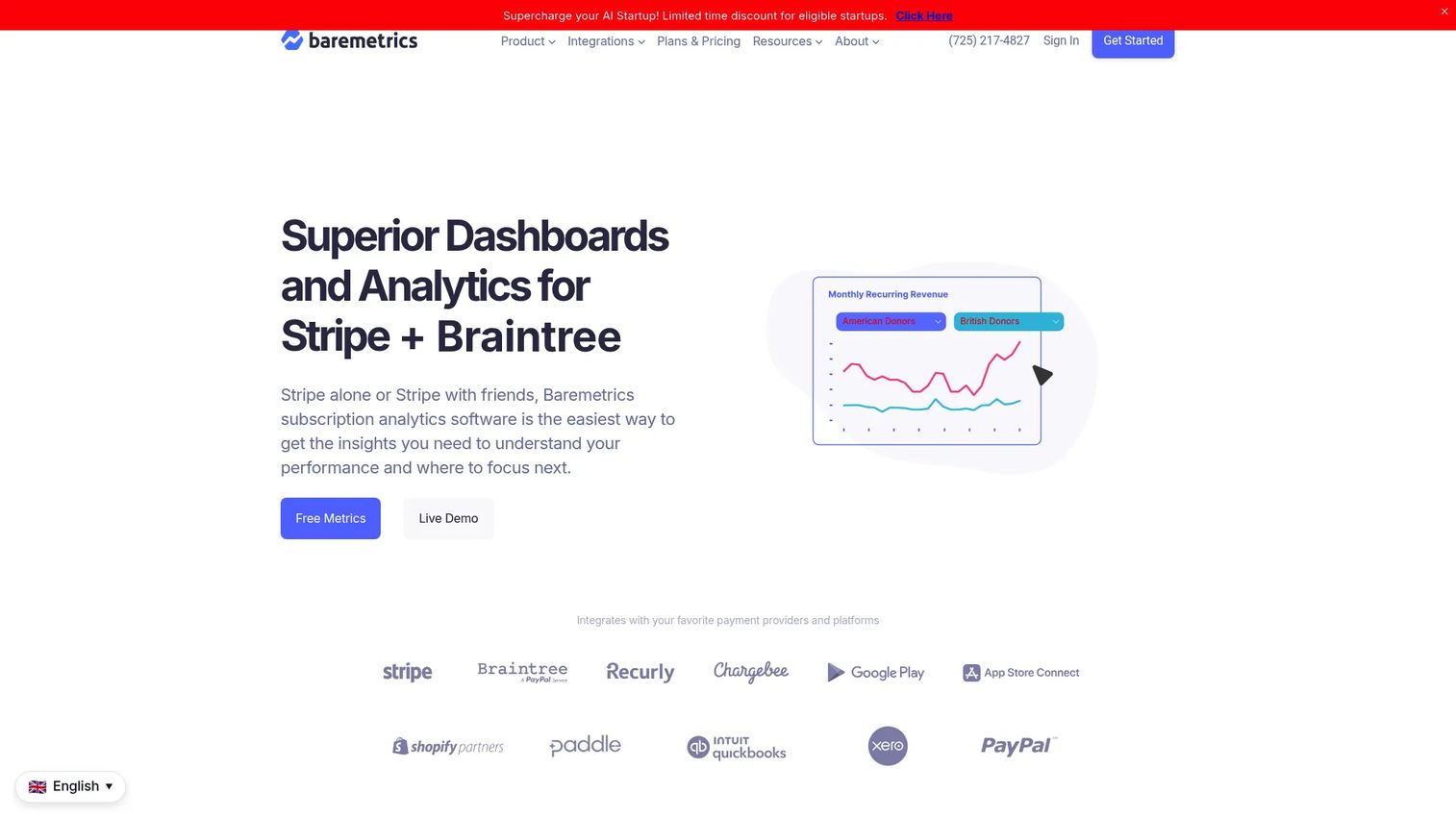 Baremetrics subscription analytics and metrics dashboard
