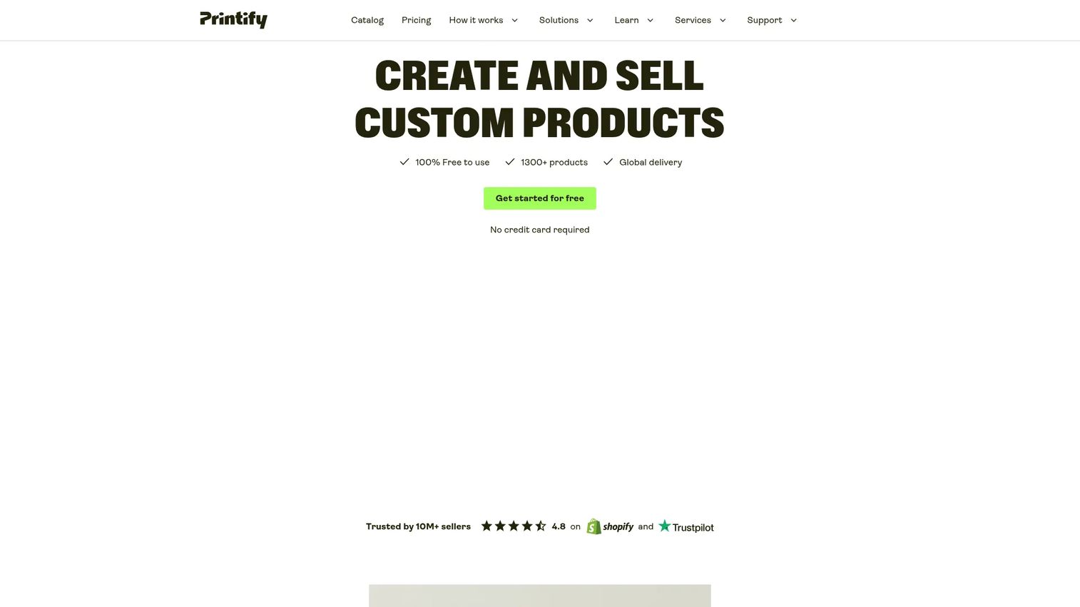 Printify print on demand platform homepage
