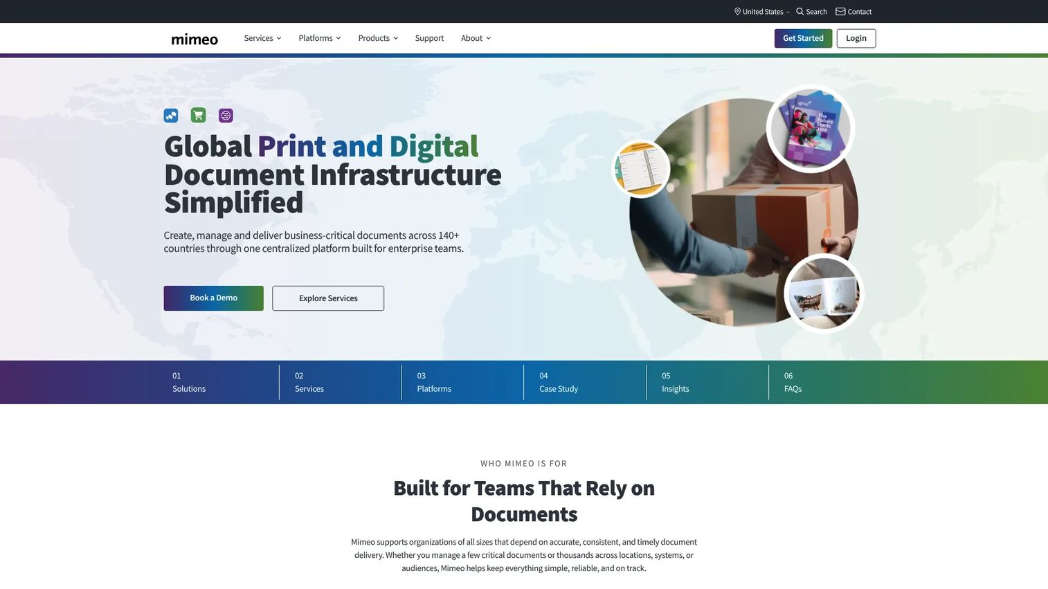 Mimeo enterprise print and content distribution homepage