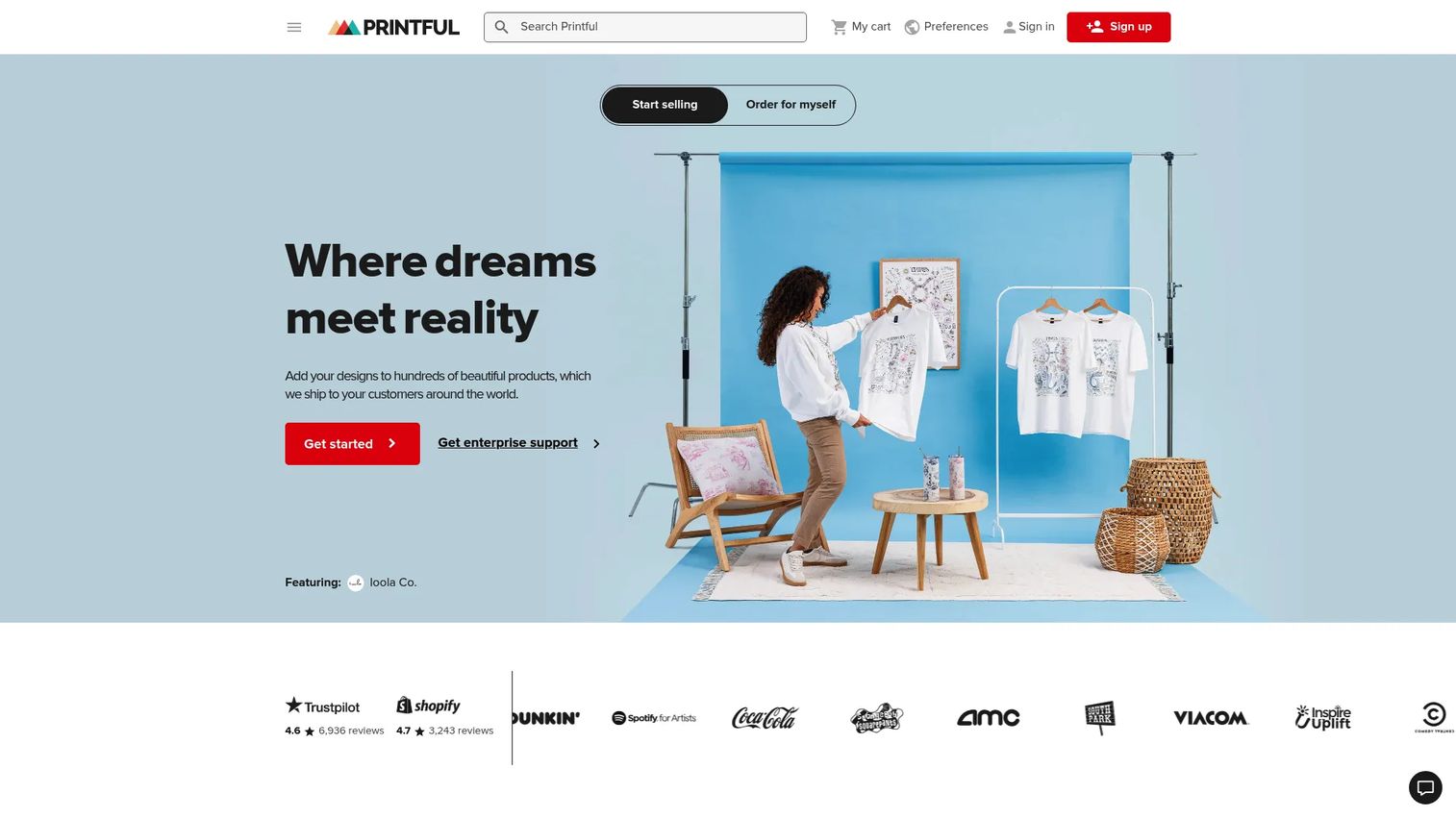 Printful print on demand fulfillment homepage