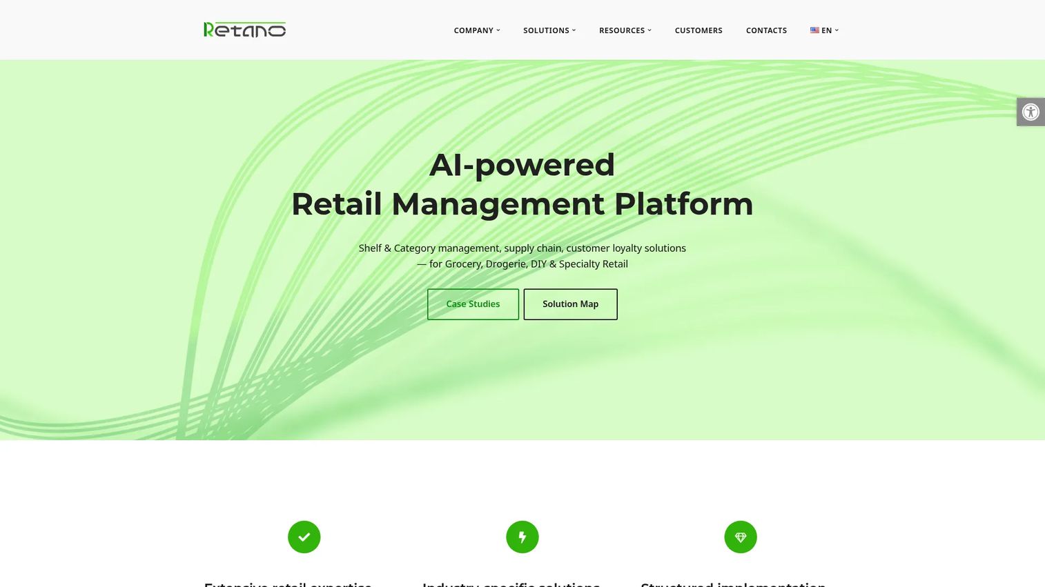 Retano AI-powered retail management platform homepage