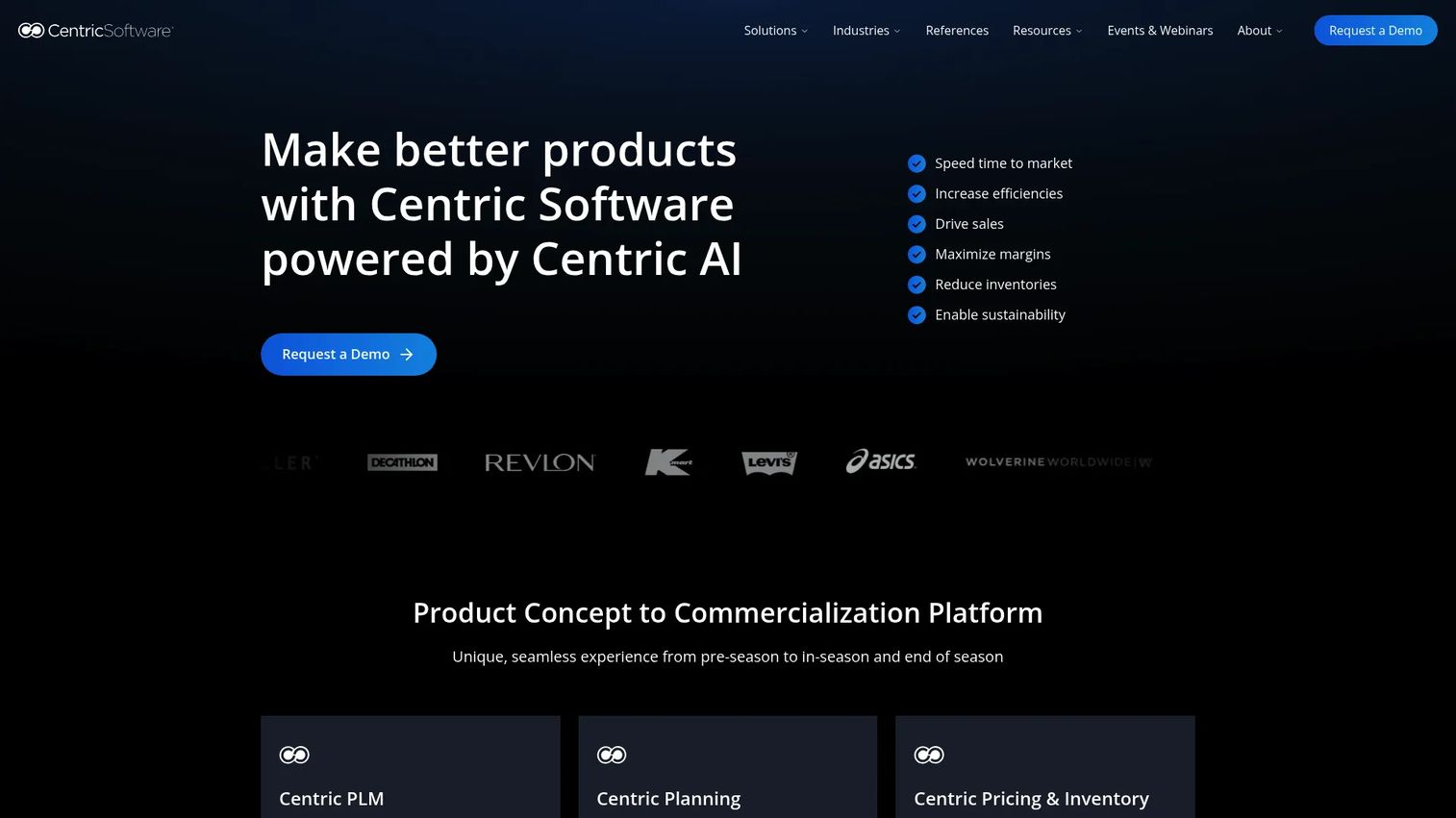 Centric Software product concept-to-commercialization platform homepage