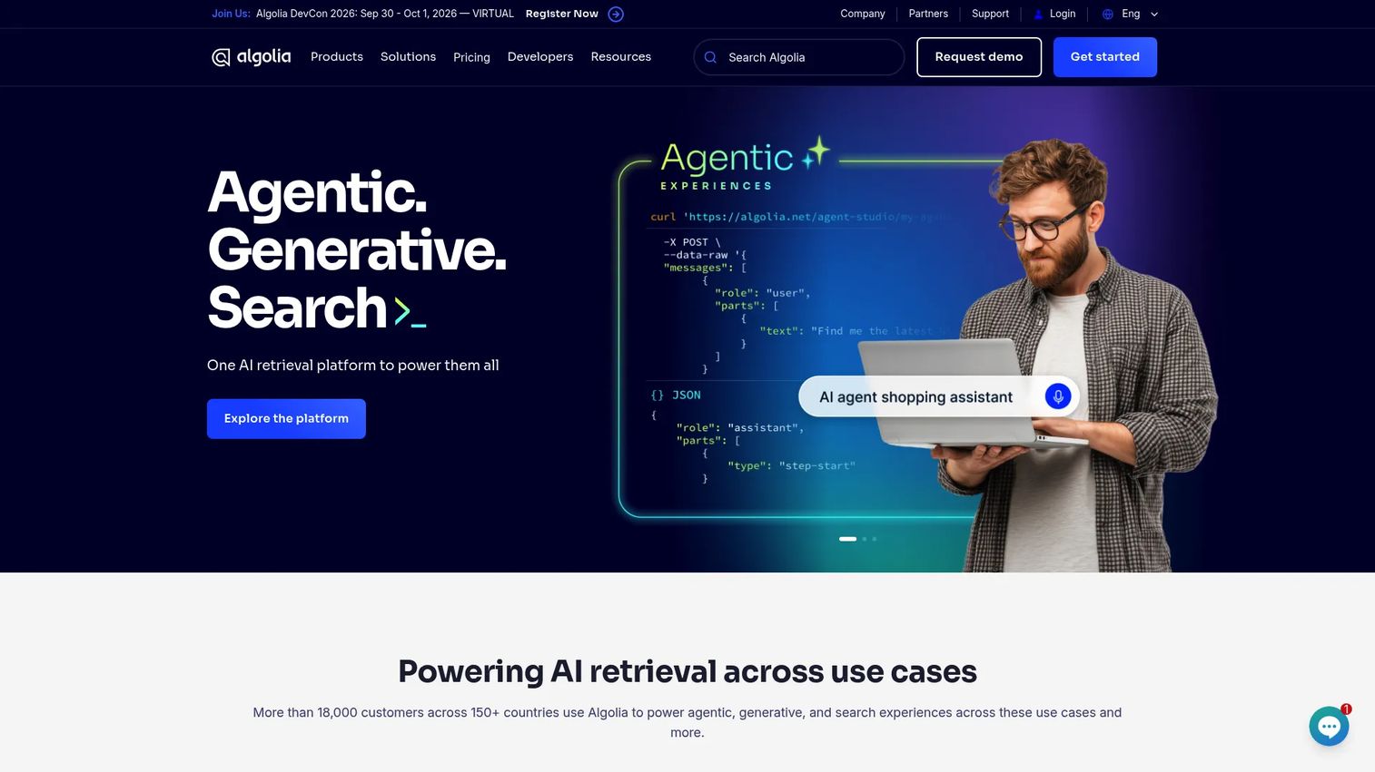 Algolia ecommerce search and discovery homepage